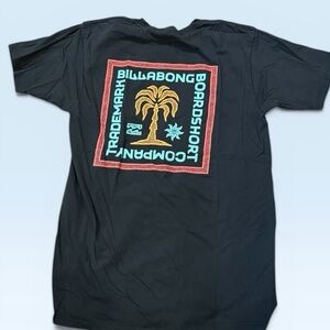 Billabong Black Short-Sleeve Tee with Teal and Gold Back Graphic